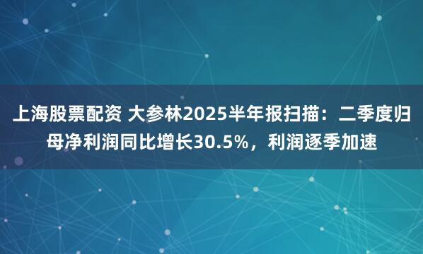 上海股票配资 大参林2025半年报扫描：二季度归母净利润同比增长30.5%，利润逐季加速