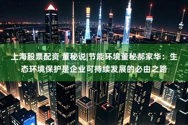 上海股票配资 董秘说|节能环境董秘郝家华：生态环境保护是企业可持续发展的必由之路